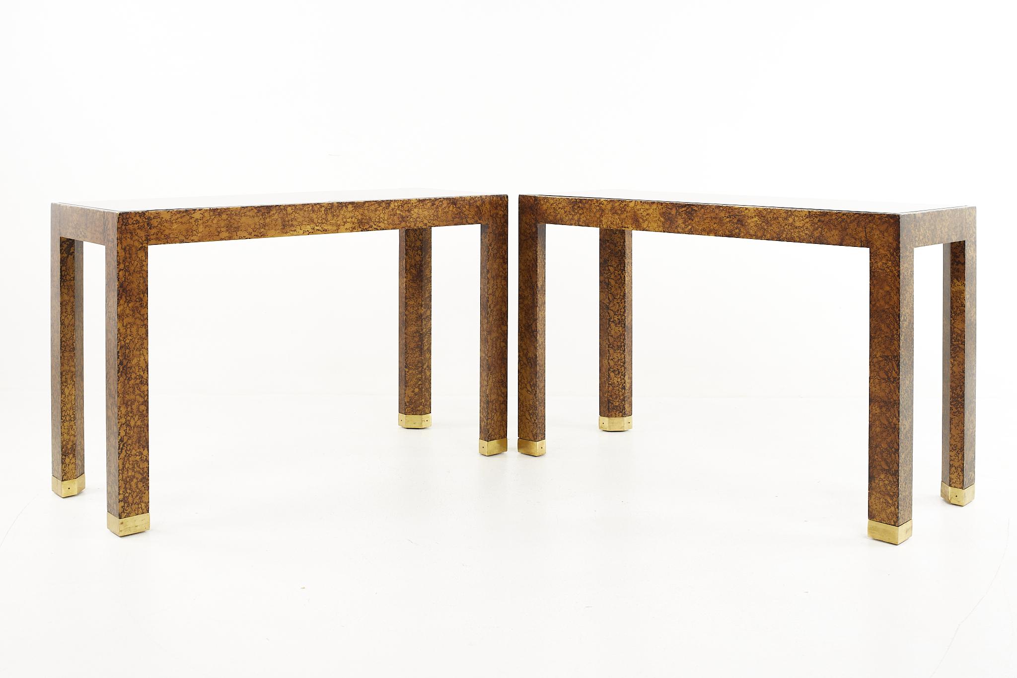 Henredon Mid Century Faux Tortoise Shell console tables - A Pair

Each table measures: 39 wide x 15 deep x 25 inches high 

All pieces of furniture can be had in what we call restored vintage condition. That means the piece is restored upon