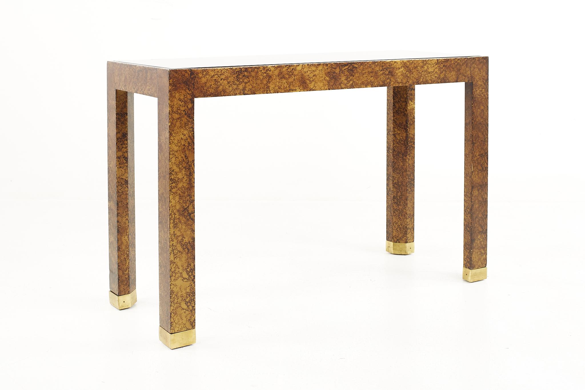 American Henredon Mid Century Faux Tortoise Shell Console Tables, A Pair