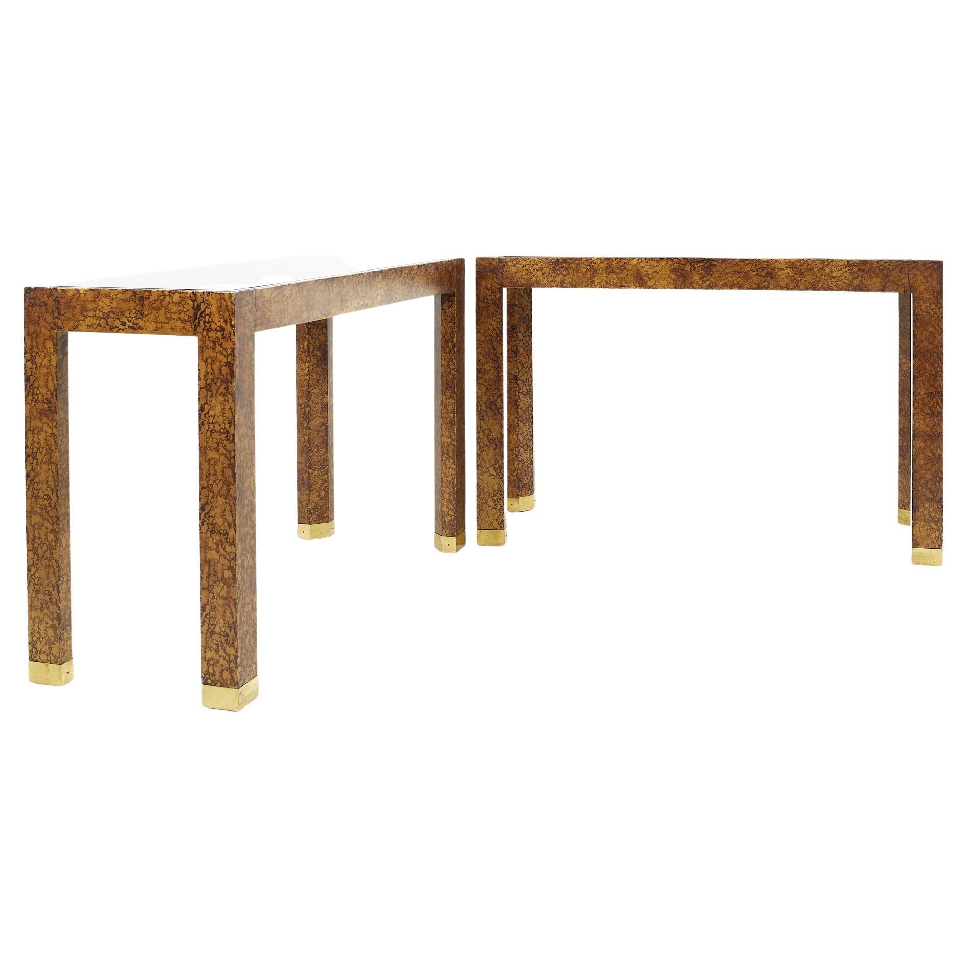 Henredon Mid Century Faux Tortoise Shell Console Tables, A Pair
