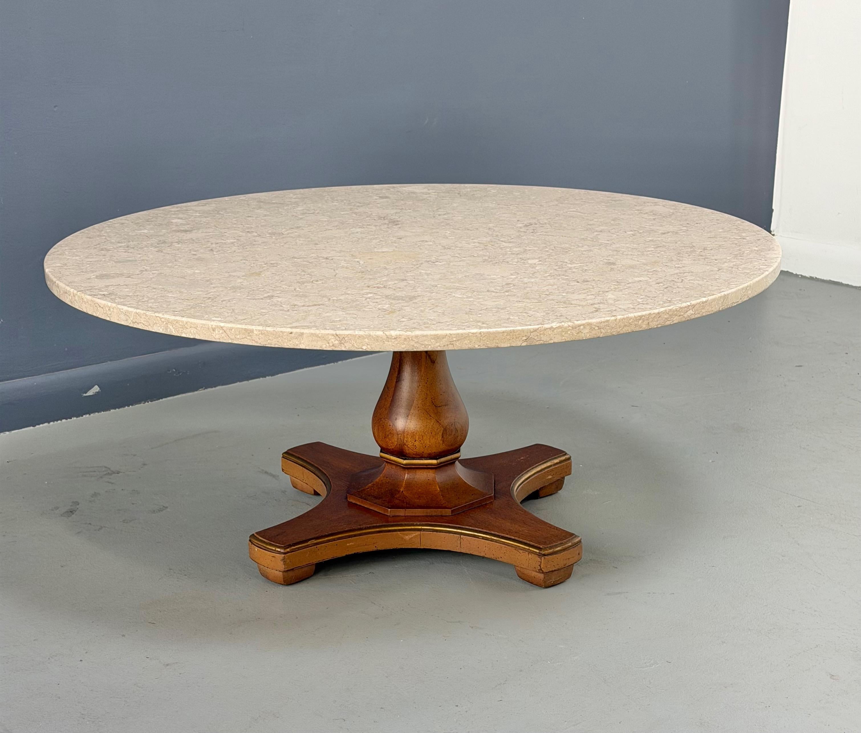 Henredon Mid-Century Fossil Stone Coffee Table with Pedestal Base (Table basse en pierre fossile du milieu du siècle avec base à piédestal) en vente 1