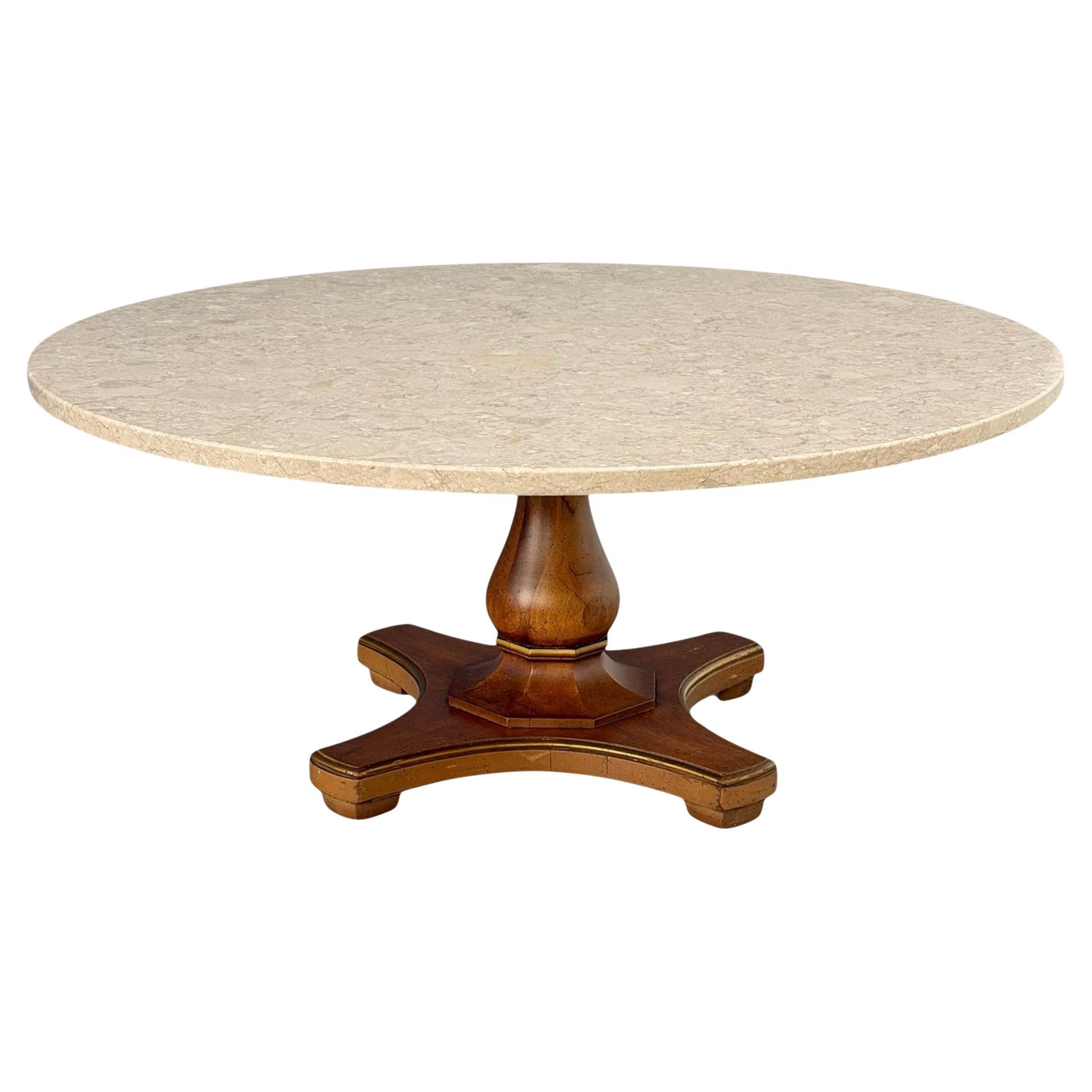 Henredon Mid-Century Fossil Stone Coffee Table with Pedestal Base (Table basse en pierre fossile du milieu du siècle avec base à piédestal) en vente