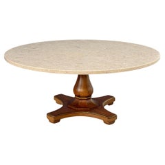 Henredon Mid-Century Fossil Stone Coffee Table with Pedestal Base