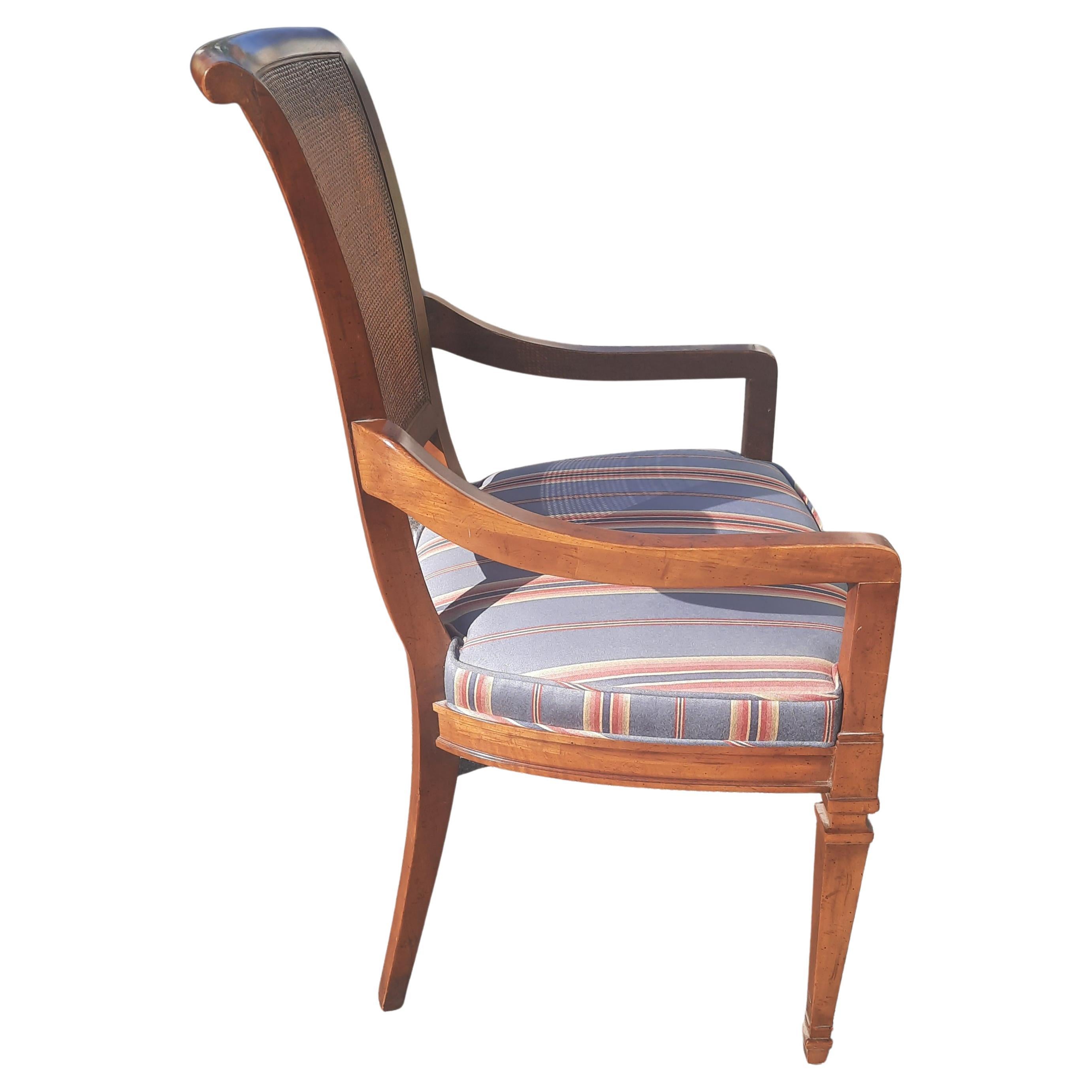 Mid-Century Modern Henredon Mid-Century French Country Cane Back Upholstered Chairs, a Pair For Sale