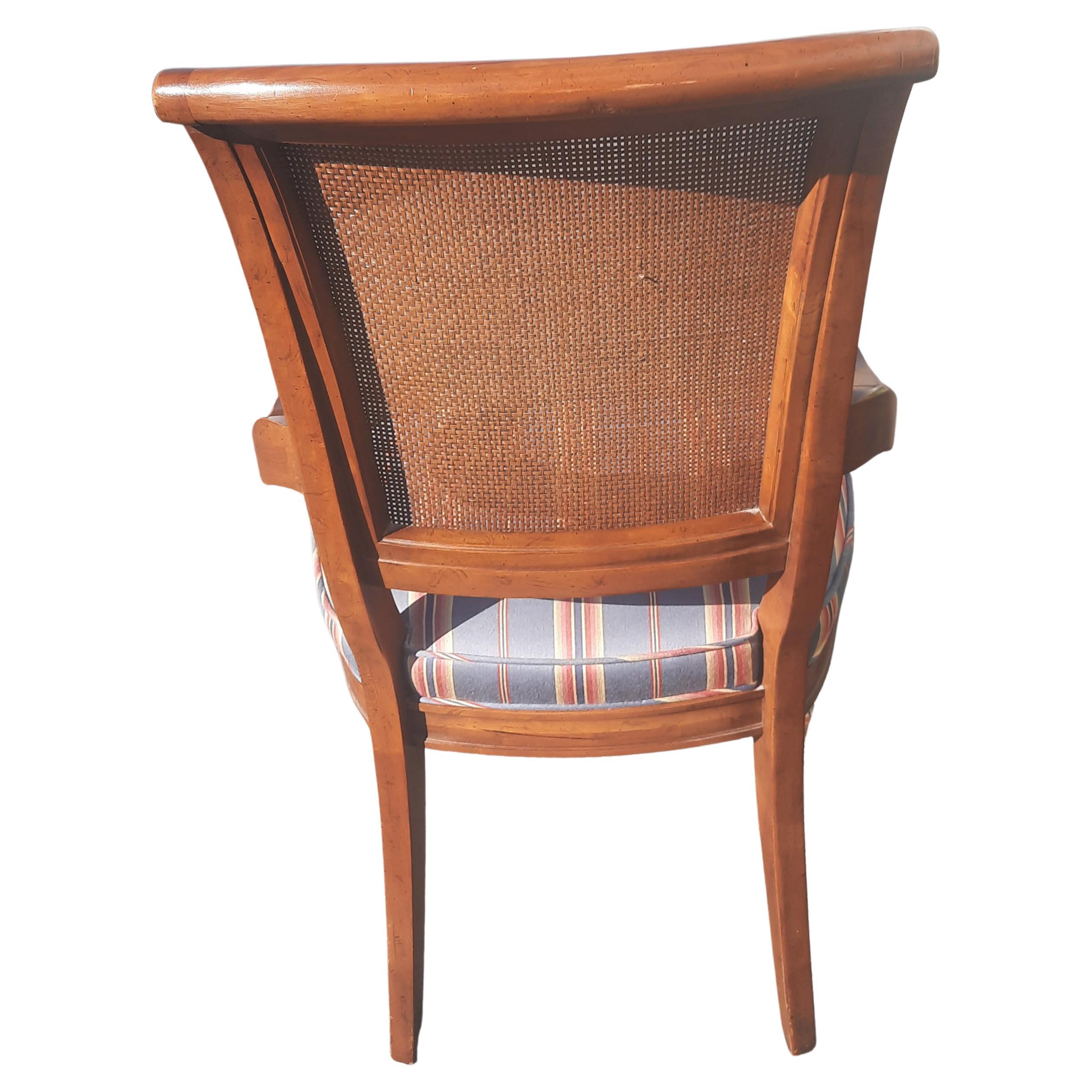 American Henredon Mid-Century French Country Cane Back Upholstered Chairs, a Pair For Sale