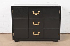 Henredon Mid-Century Hollywood Regency Black Lacquered Campaign Chest, 1970s