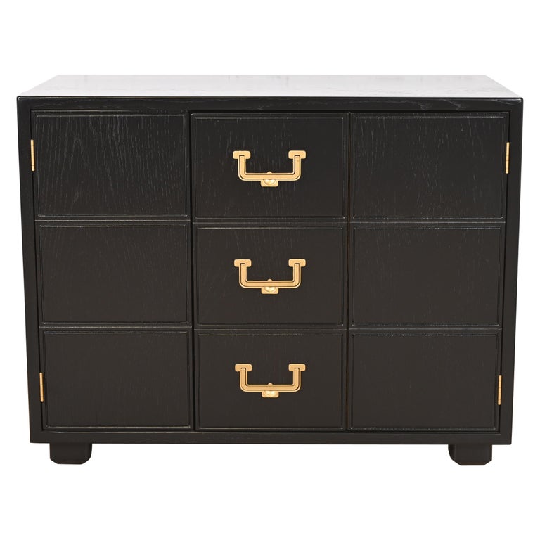 campaign dresser black EstablishedLines: Campaign Style Ebonized Mahogany Brass Inlay Two Drawers  Small Dresser Chest main image 0