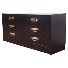 Henredon Mid-Century Hollywood Regency Black Lacquered Dresser, Newly Refinished