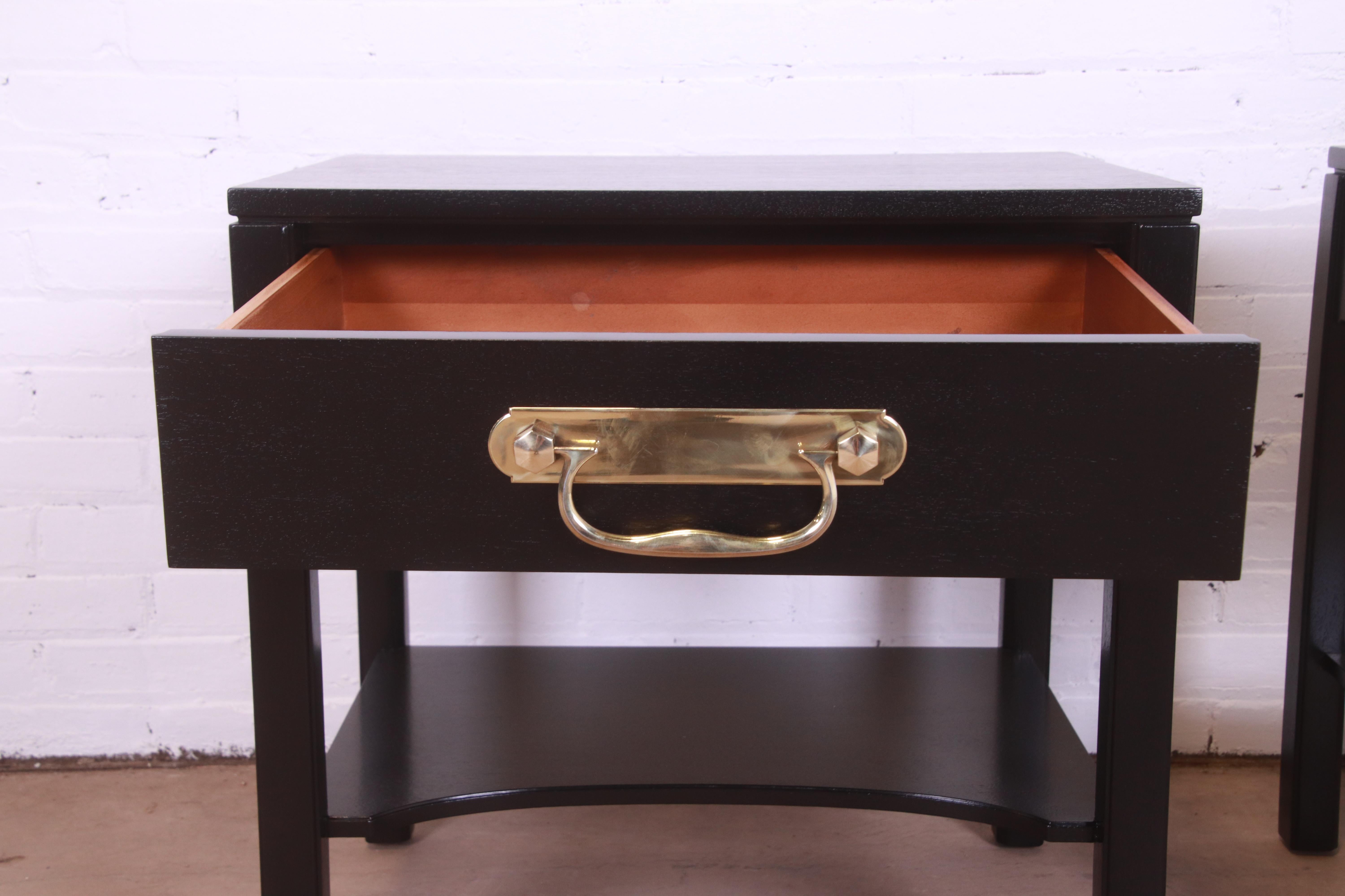 Henredon Mid-Century Hollywood Regency Black Lacquered Nightstands, Refinished 4