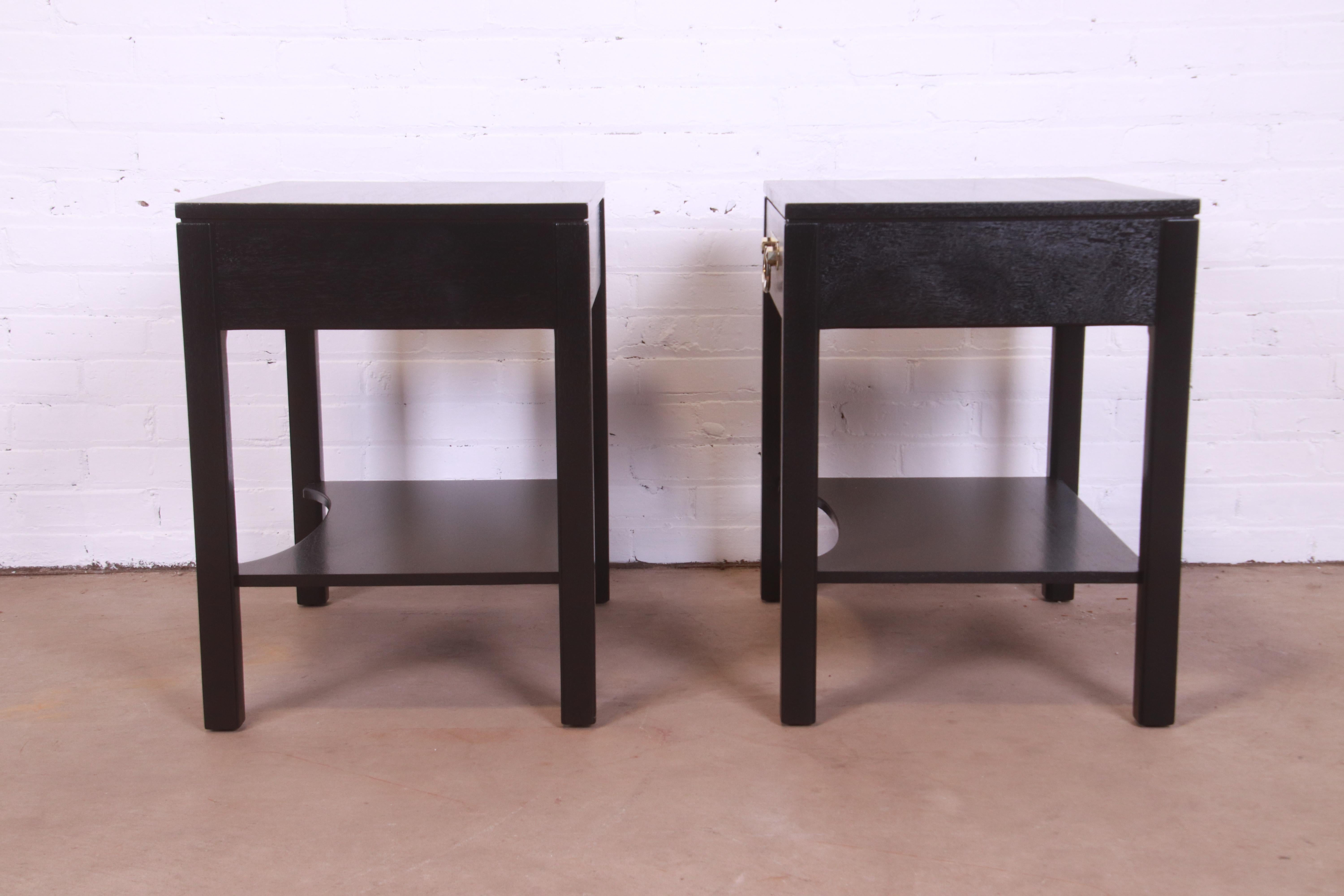 Henredon Mid-Century Hollywood Regency Black Lacquered Nightstands, Refinished 7