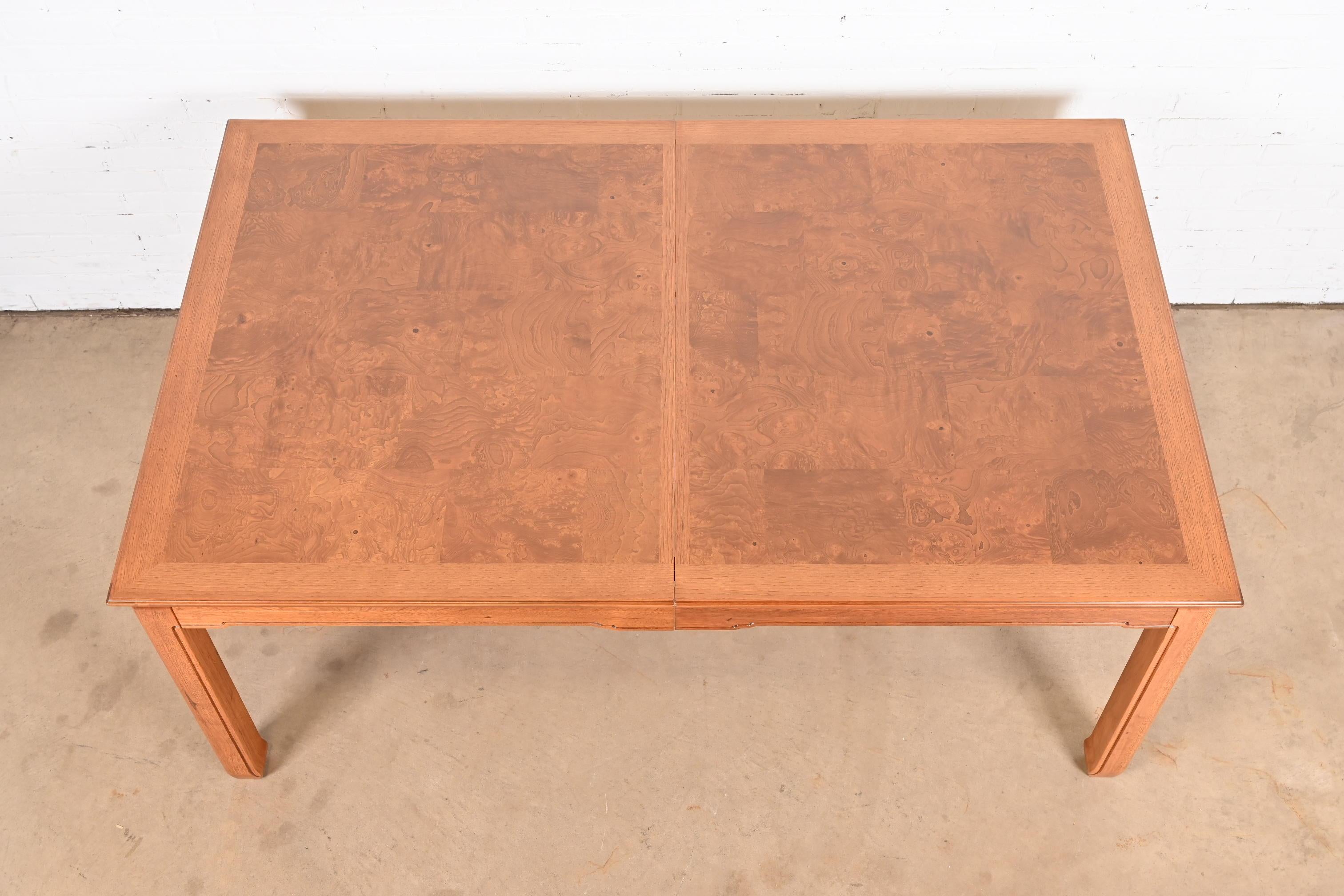 Henredon Mid-Century Hollywood Regency Burl Wood Extension Dining Table For Sale 5