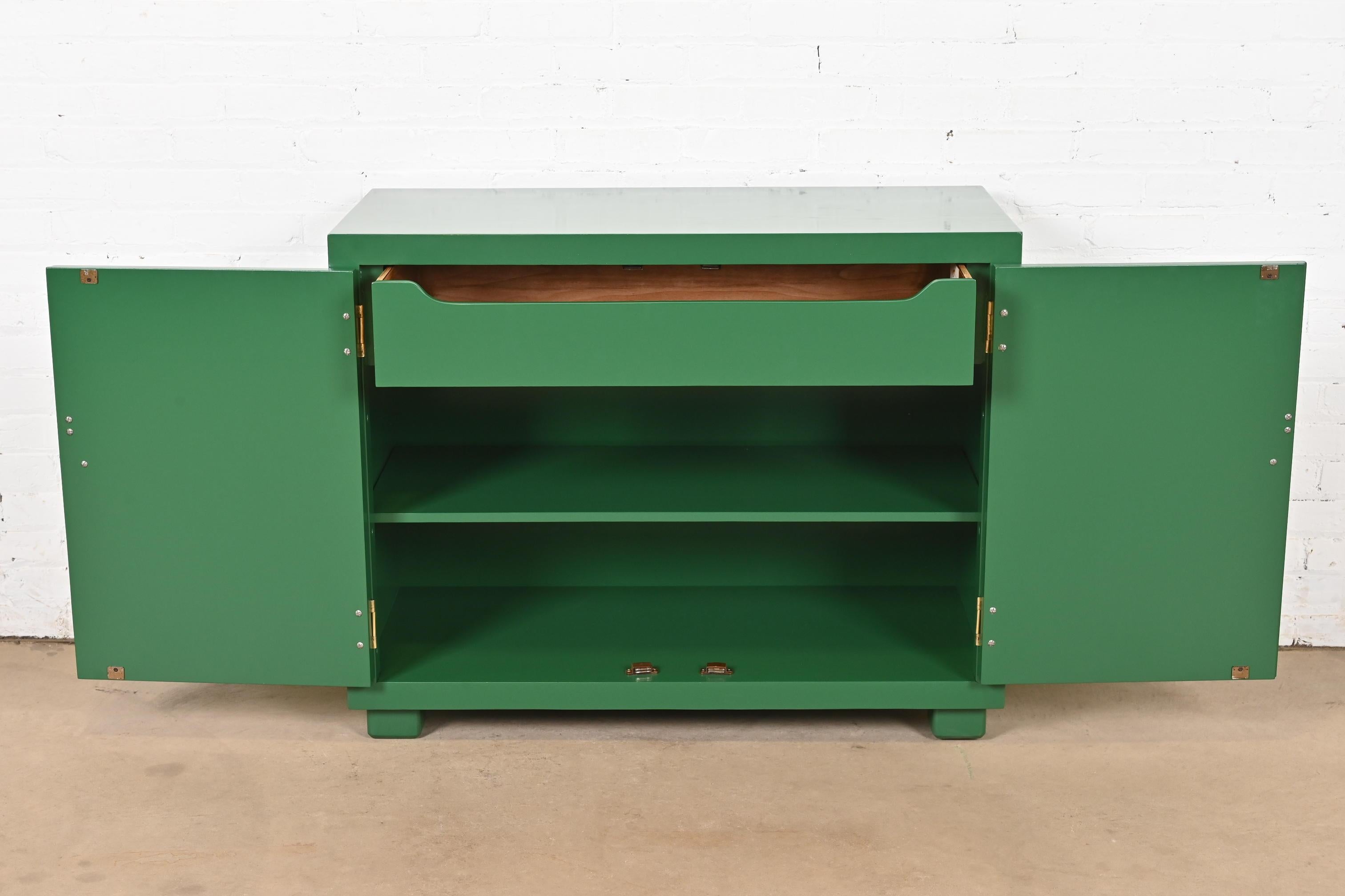 Brass Henredon Mid-Century Hollywood Regency Campaign Bar Cabinet, Newly Refinished