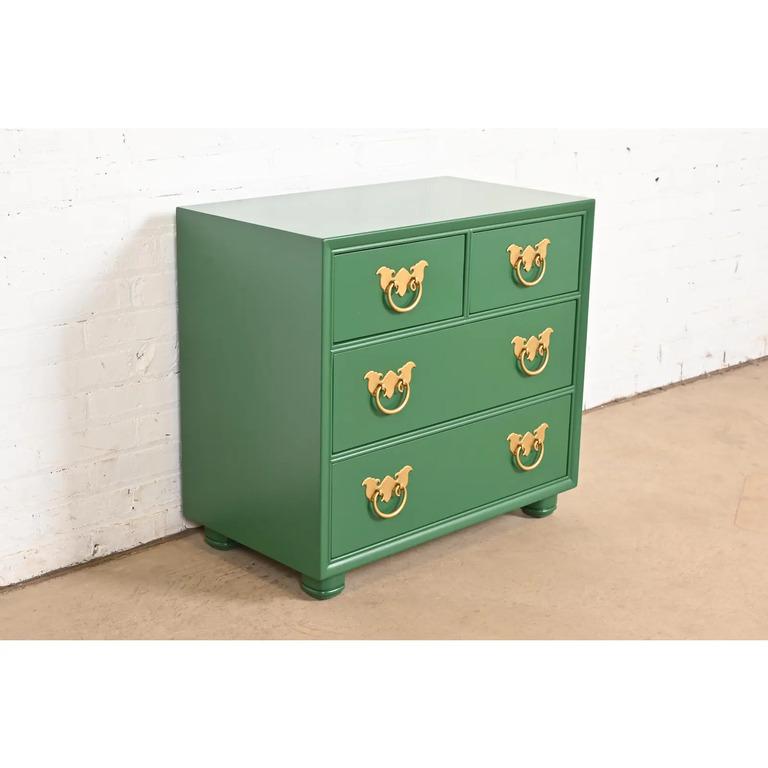 Brass Henredon Mid-Century Hollywood Regency Chinoiserie Bedside Chest, Refinished For Sale