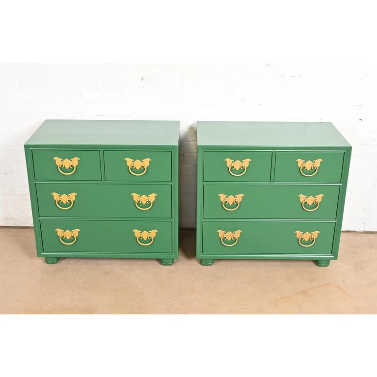 American Henredon Mid-Century Hollywood Regency Chinoiserie Bedside Chests, Refinished For Sale