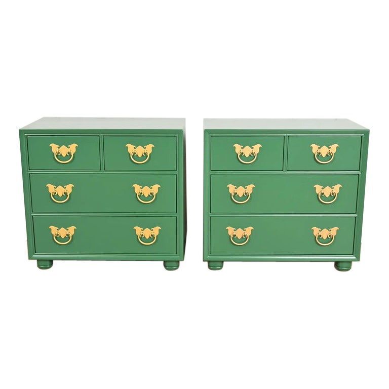 Henredon Mid-Century Hollywood Regency Chinoiserie Bedside Chests, Refinished For Sale
