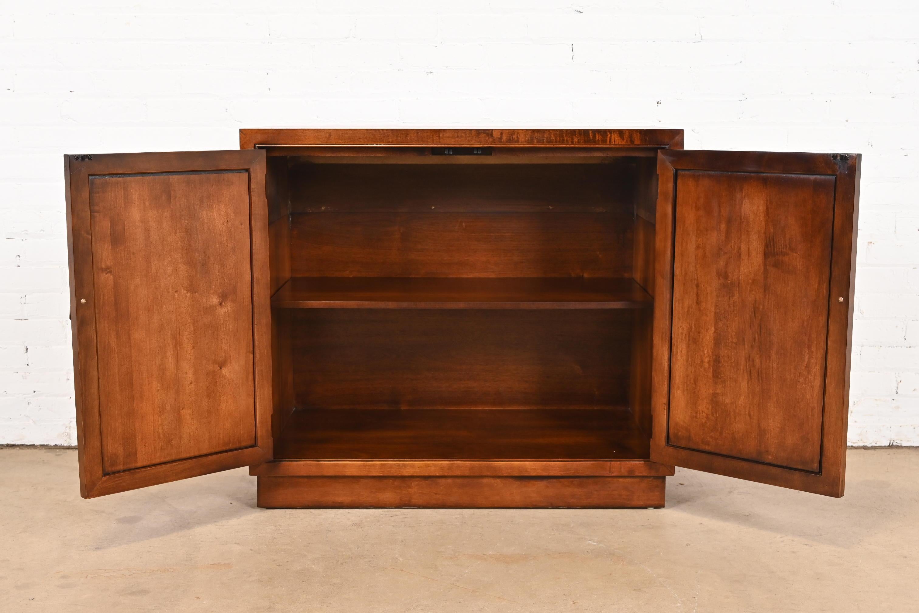 Brass Henredon Mid-Century Hollywood Regency Chinoiserie Carved Walnut Bar Cabinet