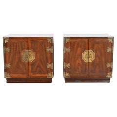 Henredon Mid-Century Hollywood Regency Chinoiserie Mahogany Bedside Chests, Pair