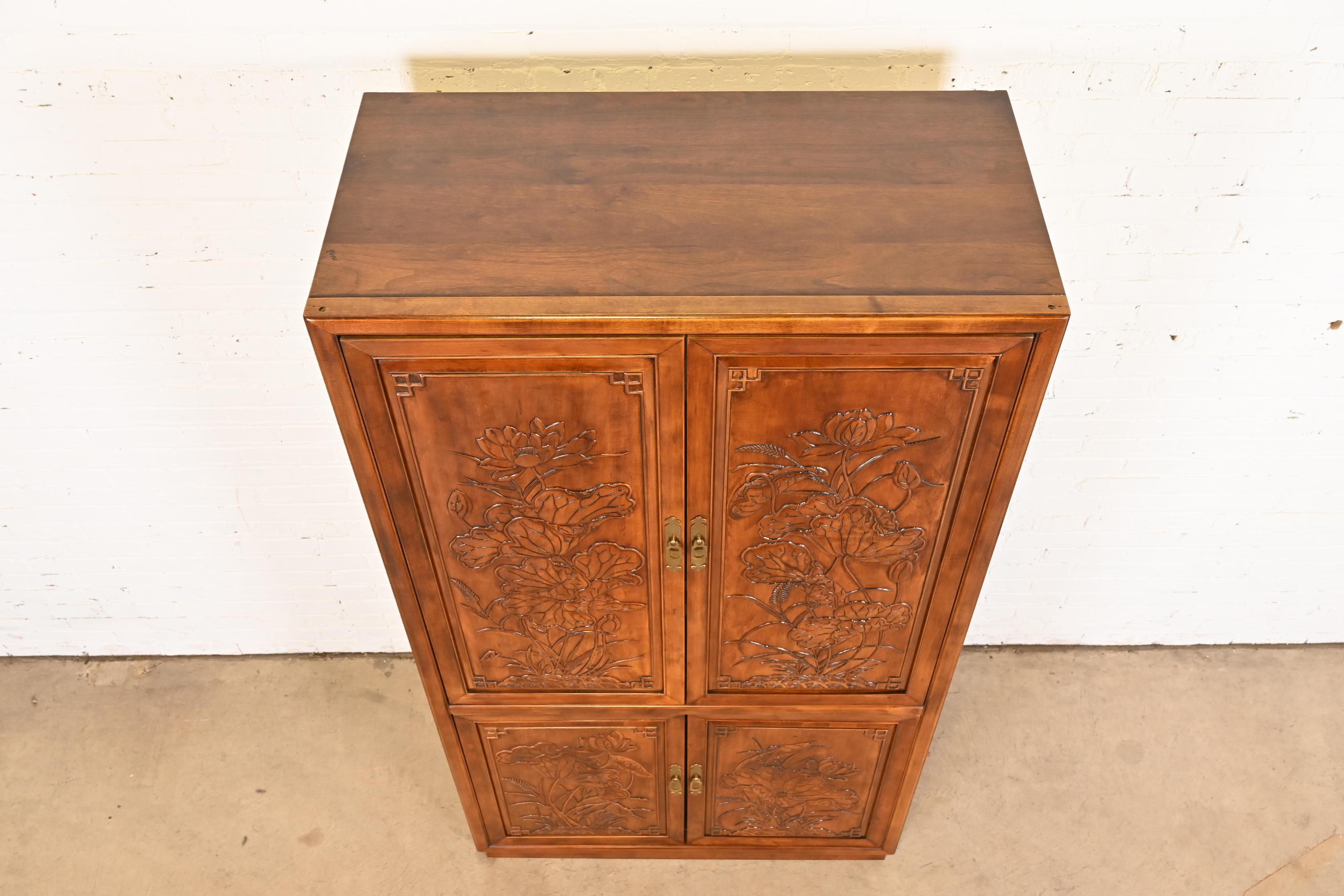 Henredon Mid-Century Hollywood Regency Chinoiserie Walnut Media Armoire Cabinet 4