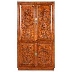 Henredon Mid-Century Hollywood Regency Chinoiserie Walnut Media Armoire Cabinet