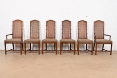 Henredon Mid-Century Hollywood Regency Walnut and Cane Bamboo Form Dining Chairs