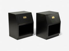 Henredon, Mid-Century Modern, Black Lacquer, Brass, Campaign Nightstands, 1960s