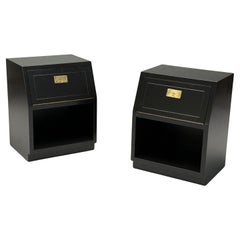 Henredon, Mid-Century Modern, Black Lacquer, Brass, Campaign Nightstands, 1960