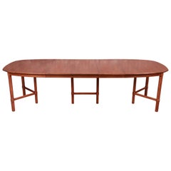 Henredon Mid-Century Modern Boat-Shaped Walnut Dining Table, Newly Refinished