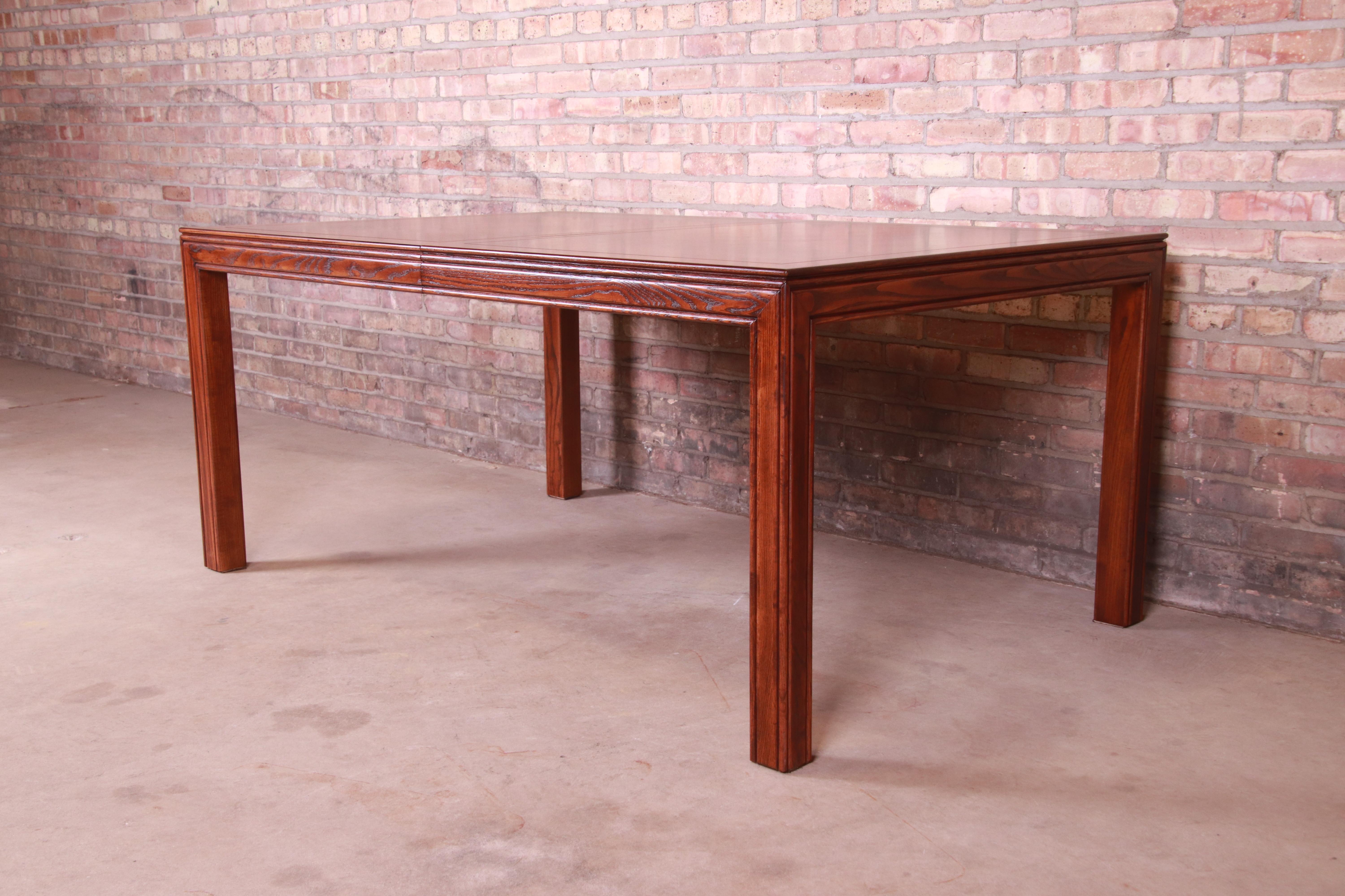 Henredon Mid-Century Modern Burl Wood Parsons Dining Table, Newly Refinished For Sale 6