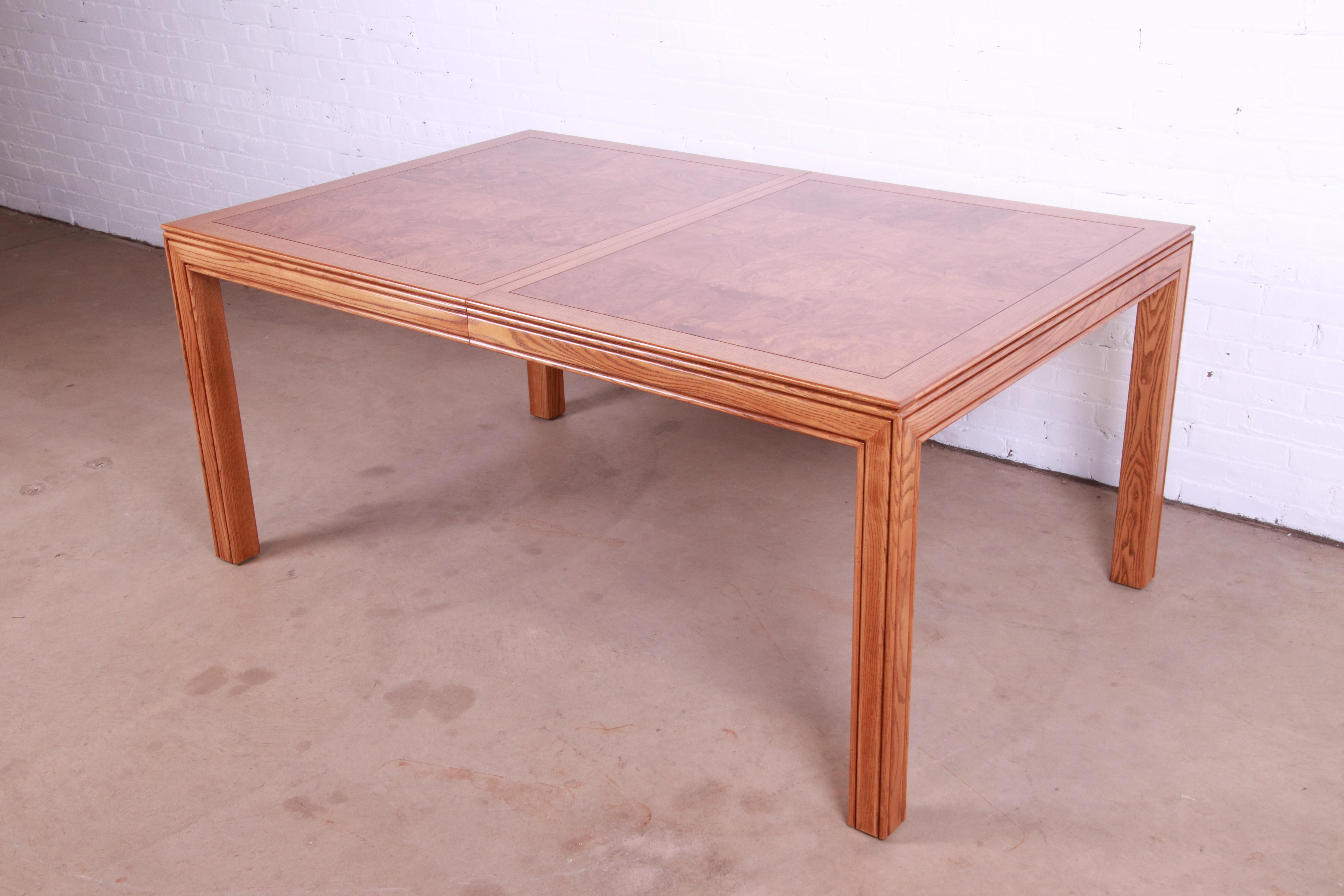 Henredon Mid-Century Modern Burl Wood Parsons Dining Table, Newly Refinished 5