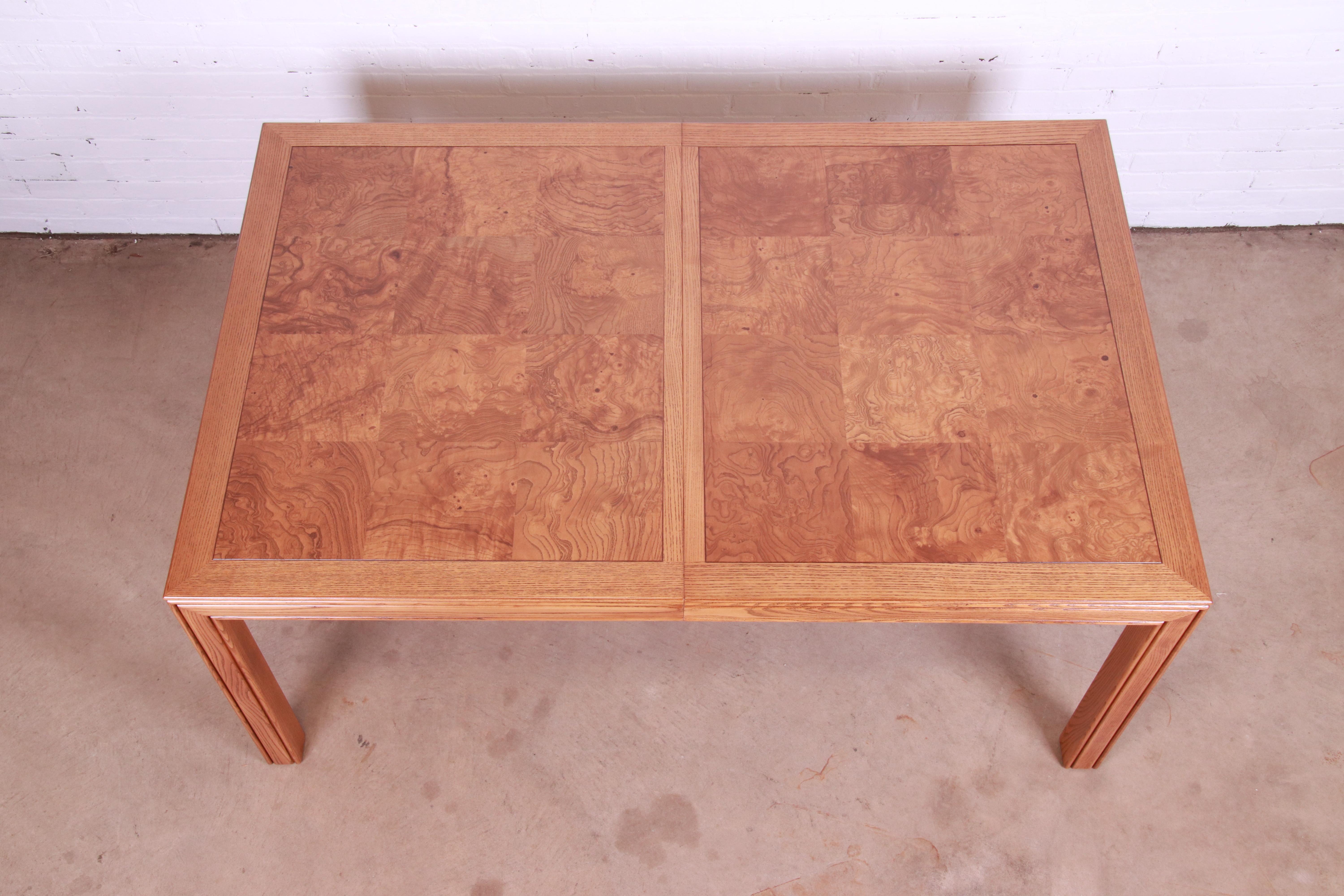Henredon Mid-Century Modern Burl Wood Parsons Dining Table, Newly Refinished 8