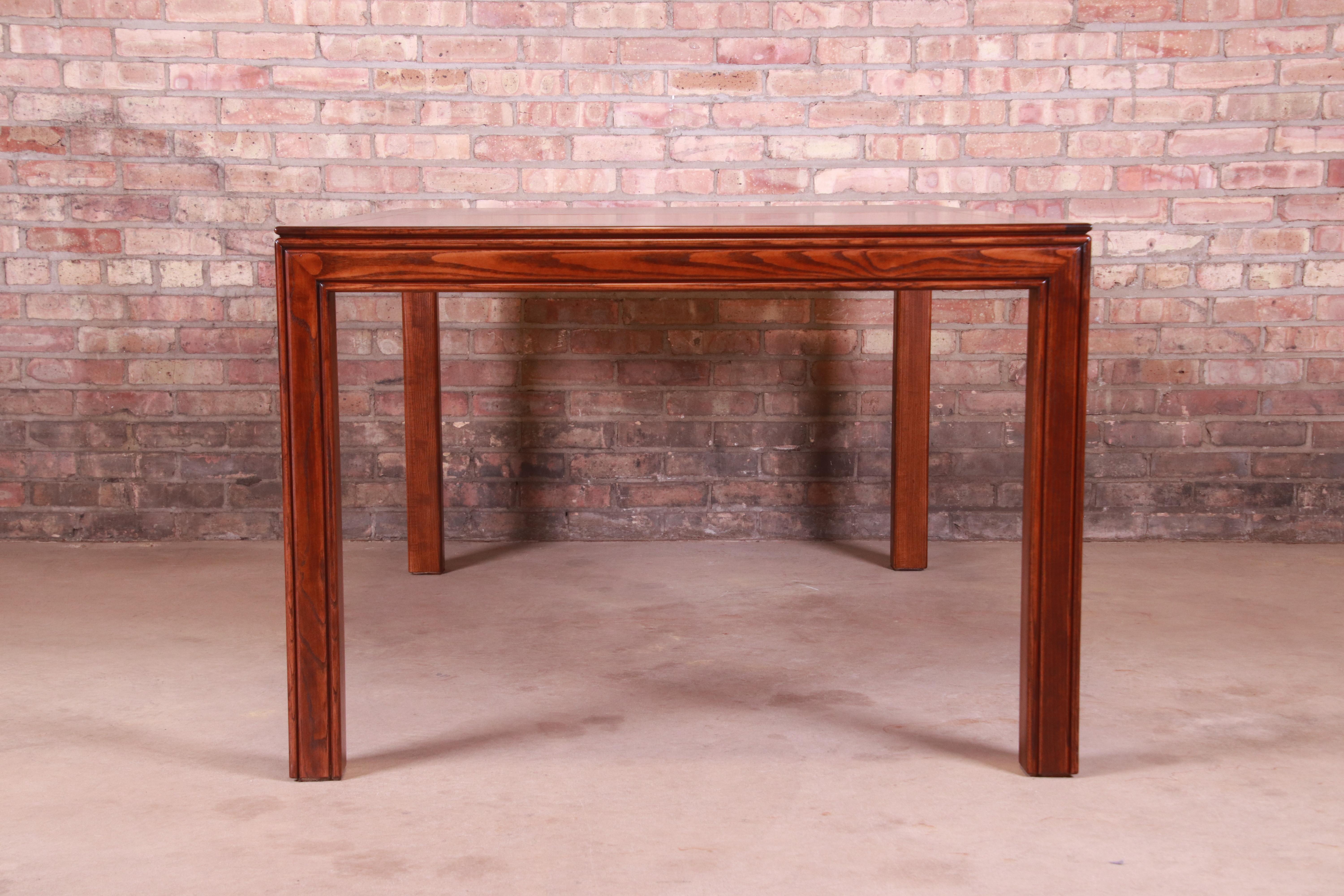 Henredon Mid-Century Modern Burl Wood Parsons Dining Table, Newly Refinished For Sale 12