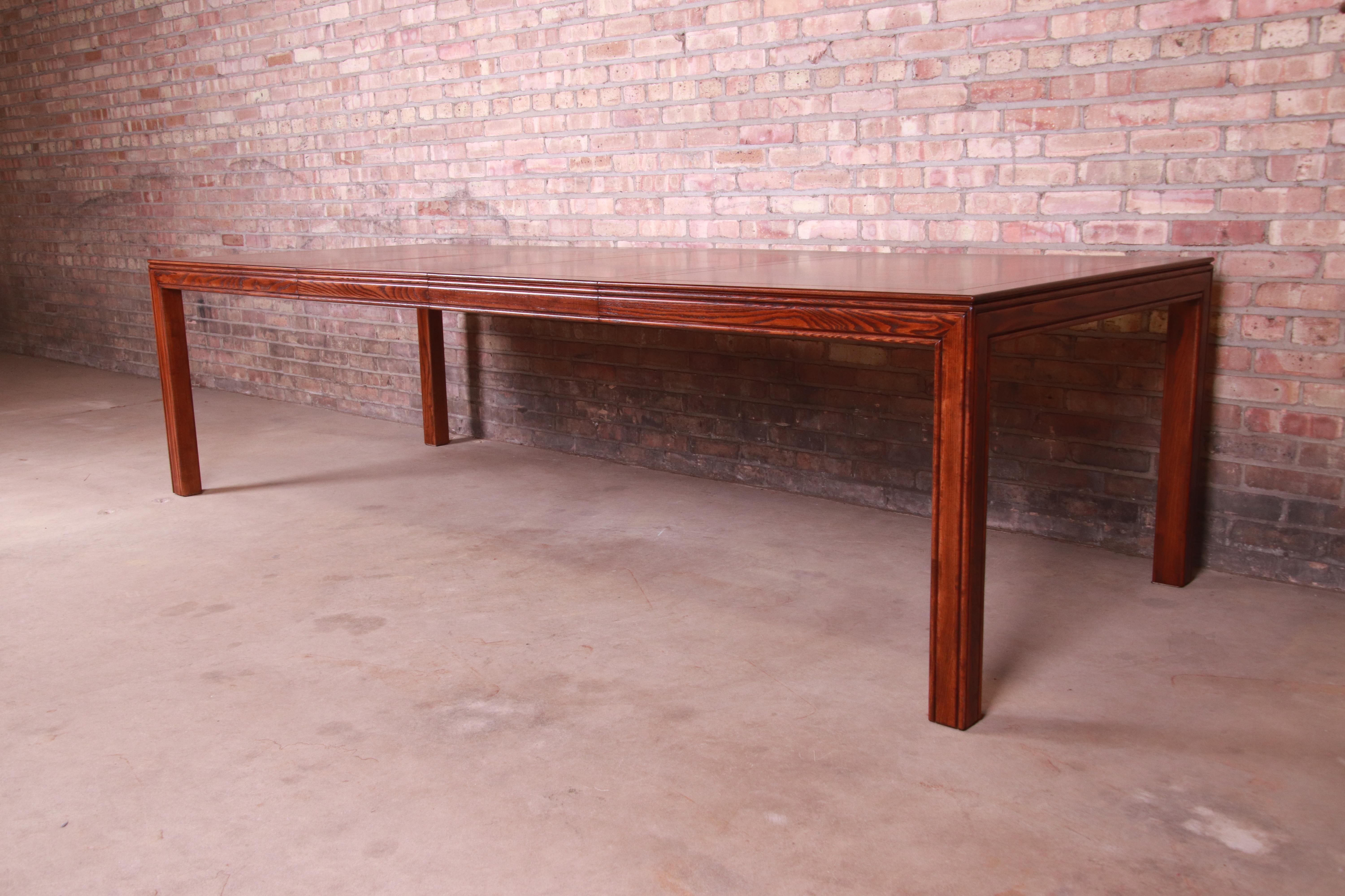 Late 20th Century Henredon Mid-Century Modern Burl Wood Parsons Dining Table, Newly Refinished For Sale