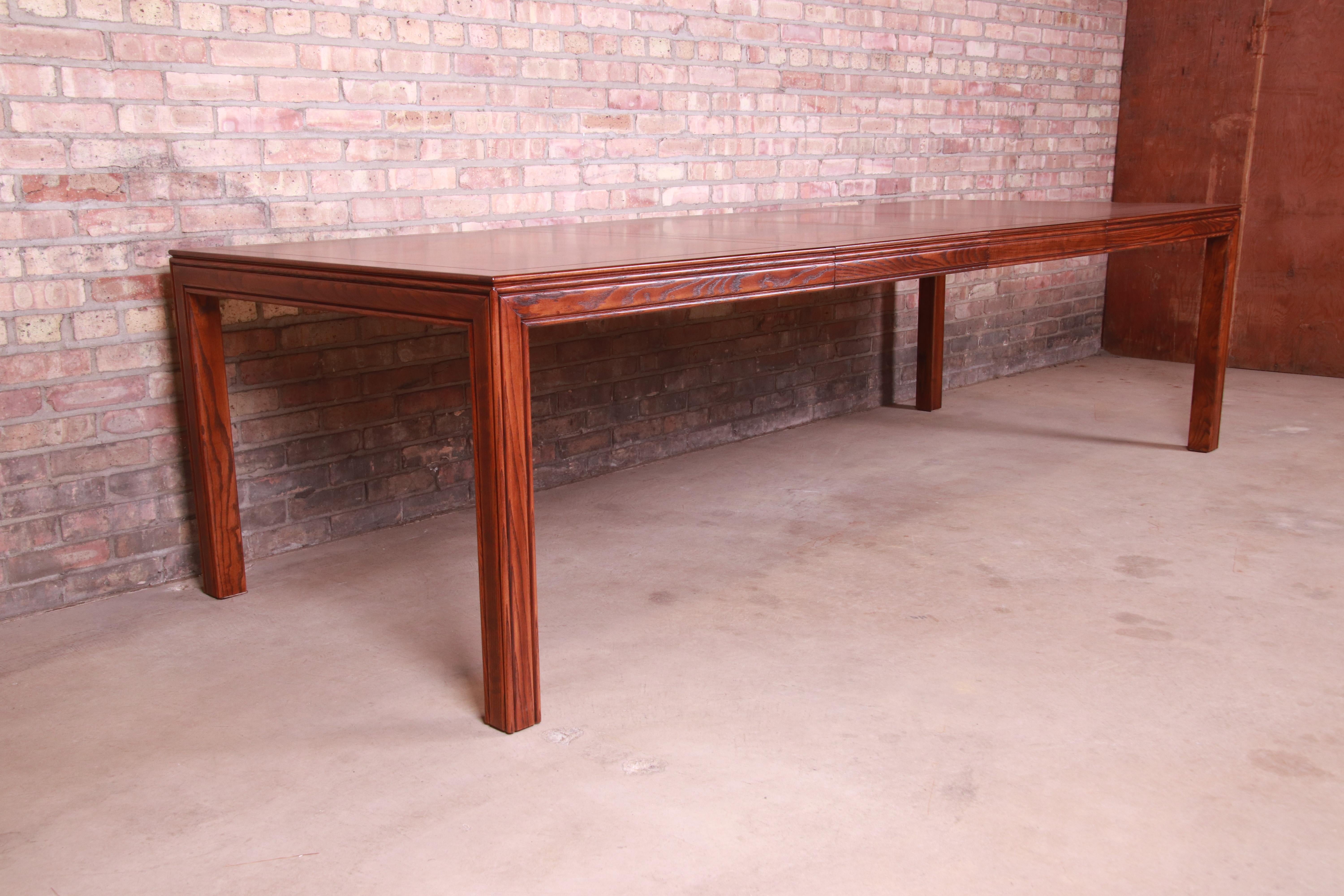 Henredon Mid-Century Modern Burl Wood Parsons Dining Table, Newly Refinished For Sale 1