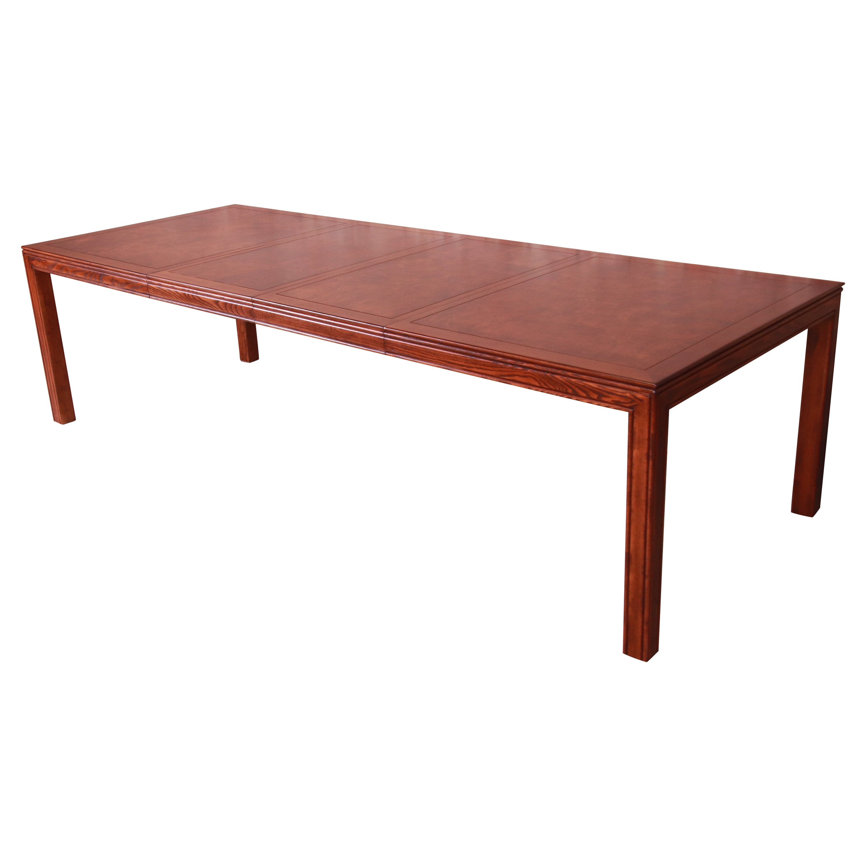 Henredon Mid-Century Modern Burl Wood Parsons Dining Table, Newly Refinished