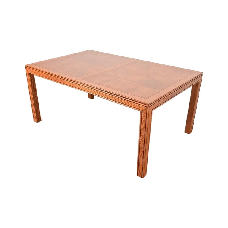 Henredon Mid-Century Modern Burl Wood Parsons Dining Table, Newly Refinished