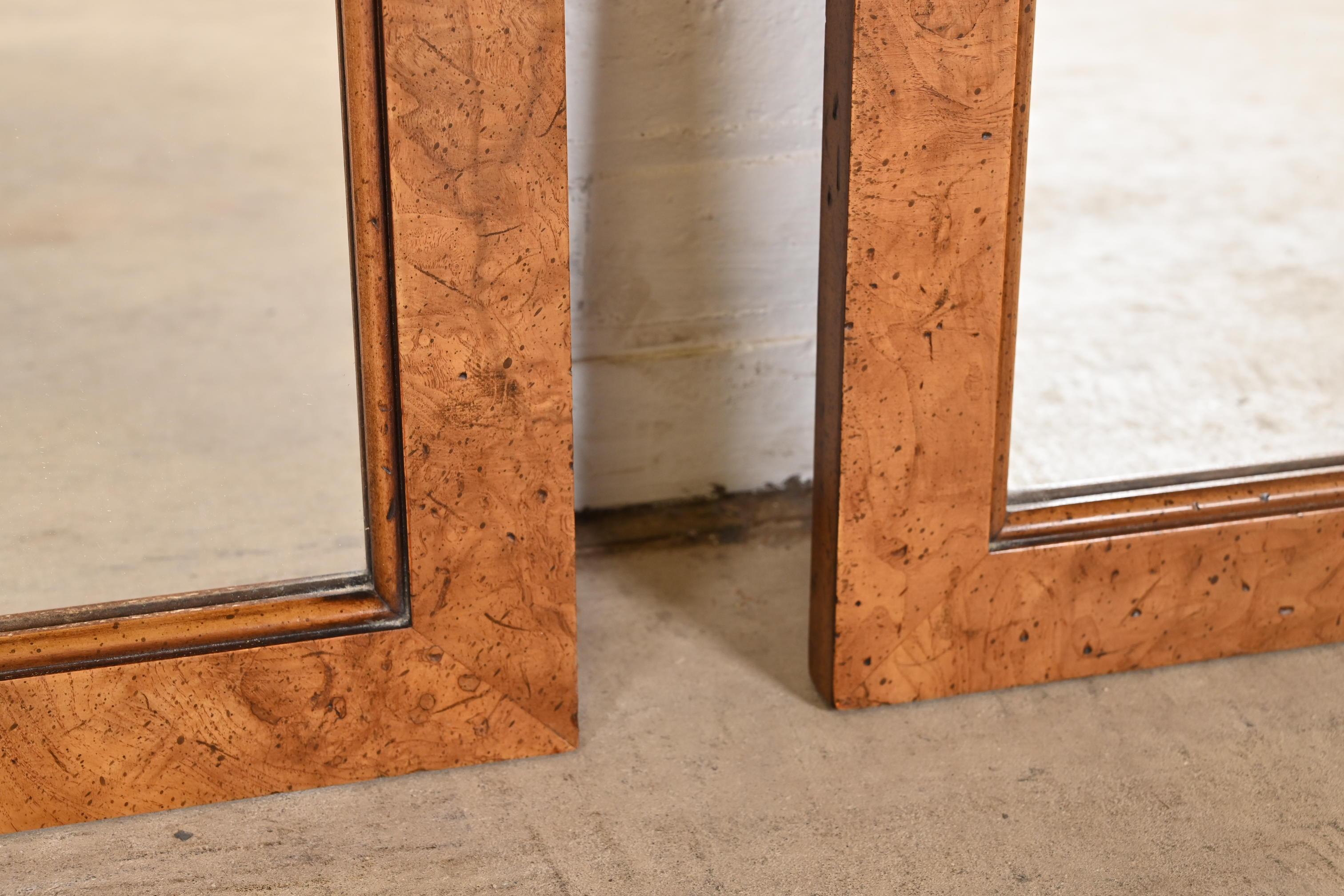 Henredon Mid-Century Modern Burl Wood Tall Arched Wall Mirrors, Pair 1