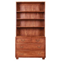 Henredon Mid-Century Modern Campaign Bureau With Bookcase Top