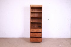 Henredon Mid-Century Modern Campaign Oak and Cane Bookcase on Chest