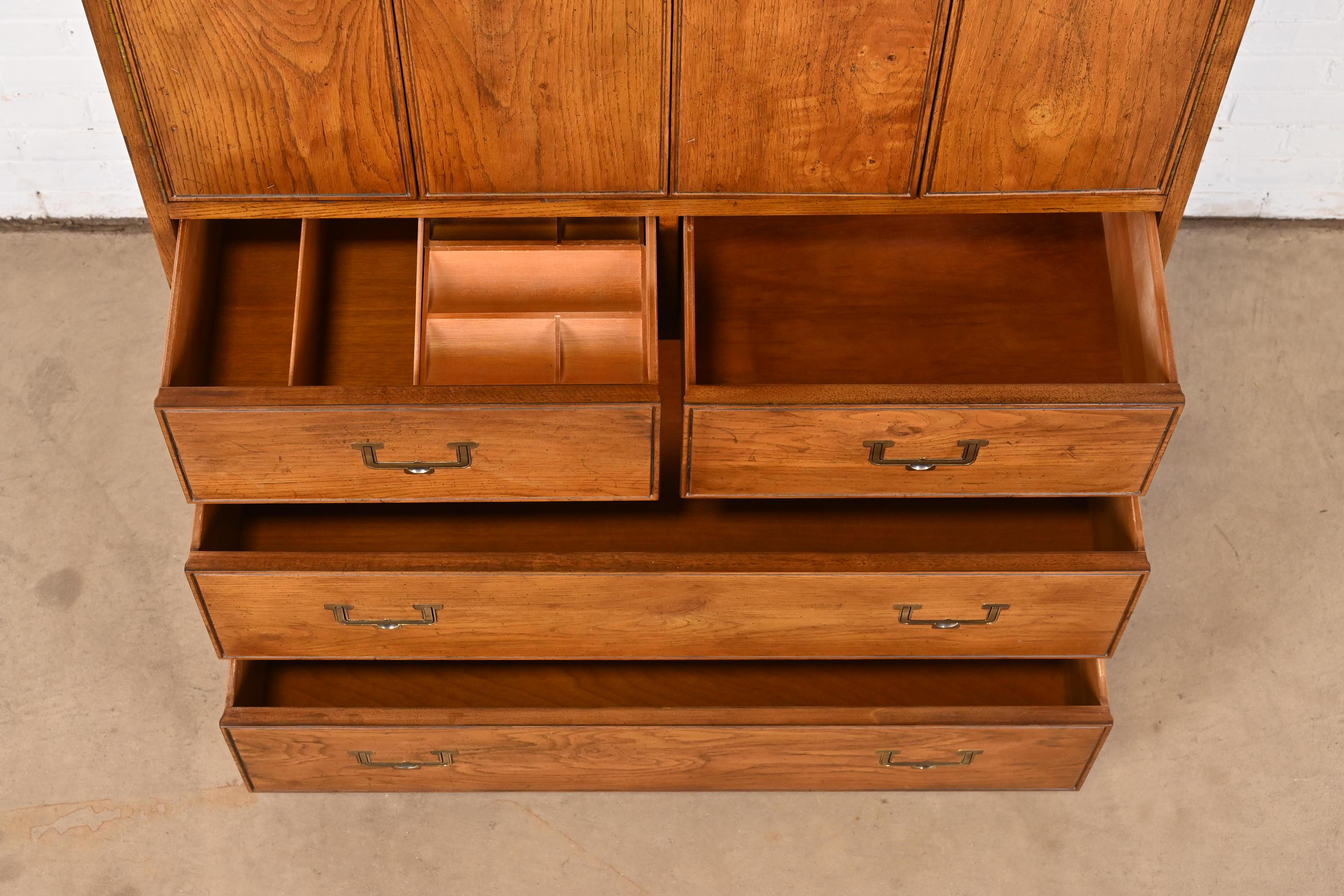 Henredon Mid-Century Modern Campaign Oak Armoire Dresser, Circa 1970s 4