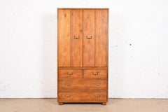 Henredon Mid-Century Modern Campaign Oak Armoire Dresser, Circa 1970s