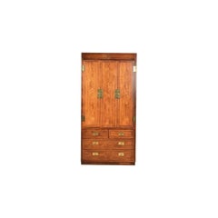 Henredon Mid-Century Modern Campaign Oak Armoire Dresser, Circa 1970s