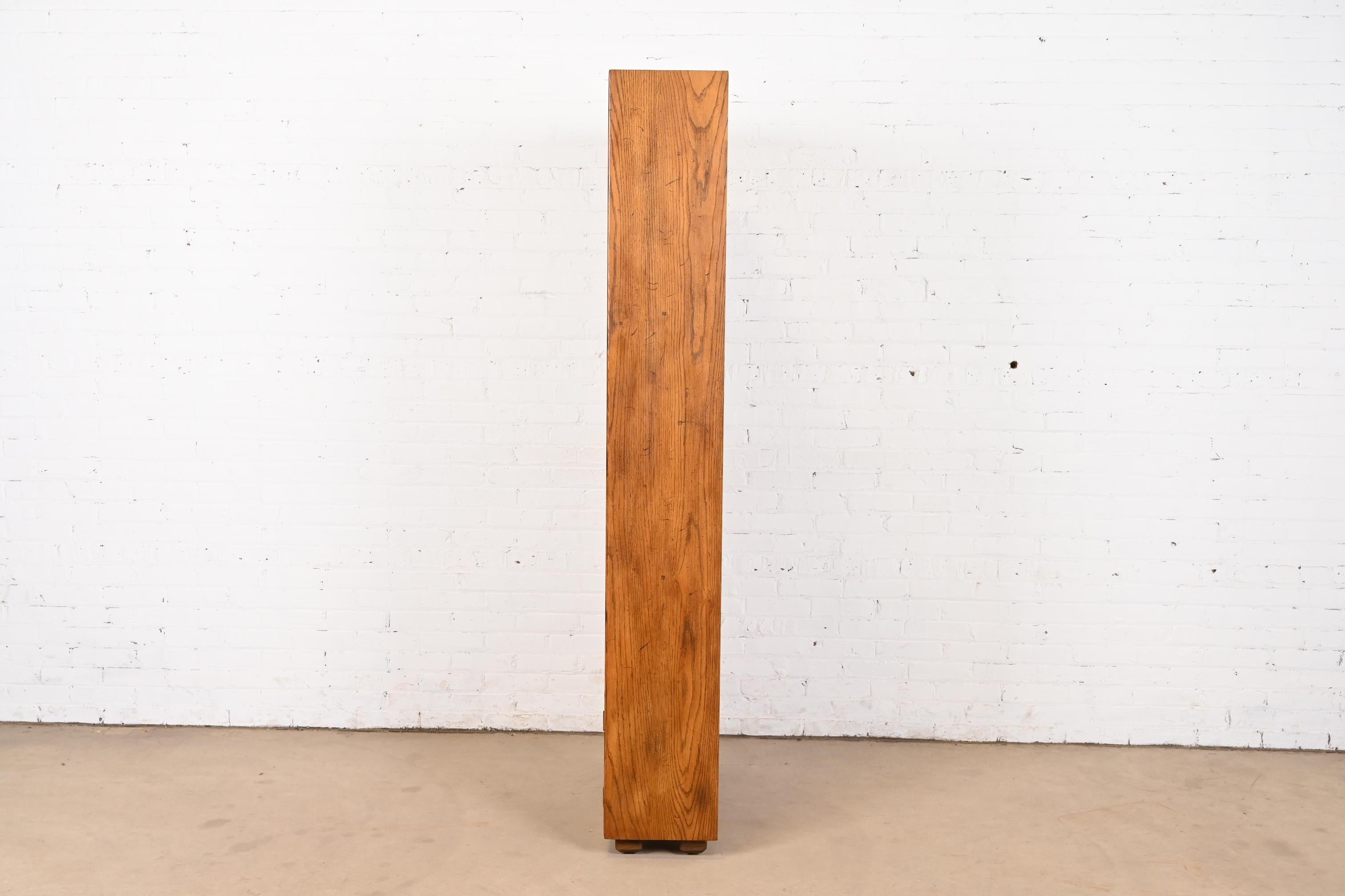 Henredon Mid-Century Modern Campaign Oak Bookcase Cabinet, Circa 1970s 5