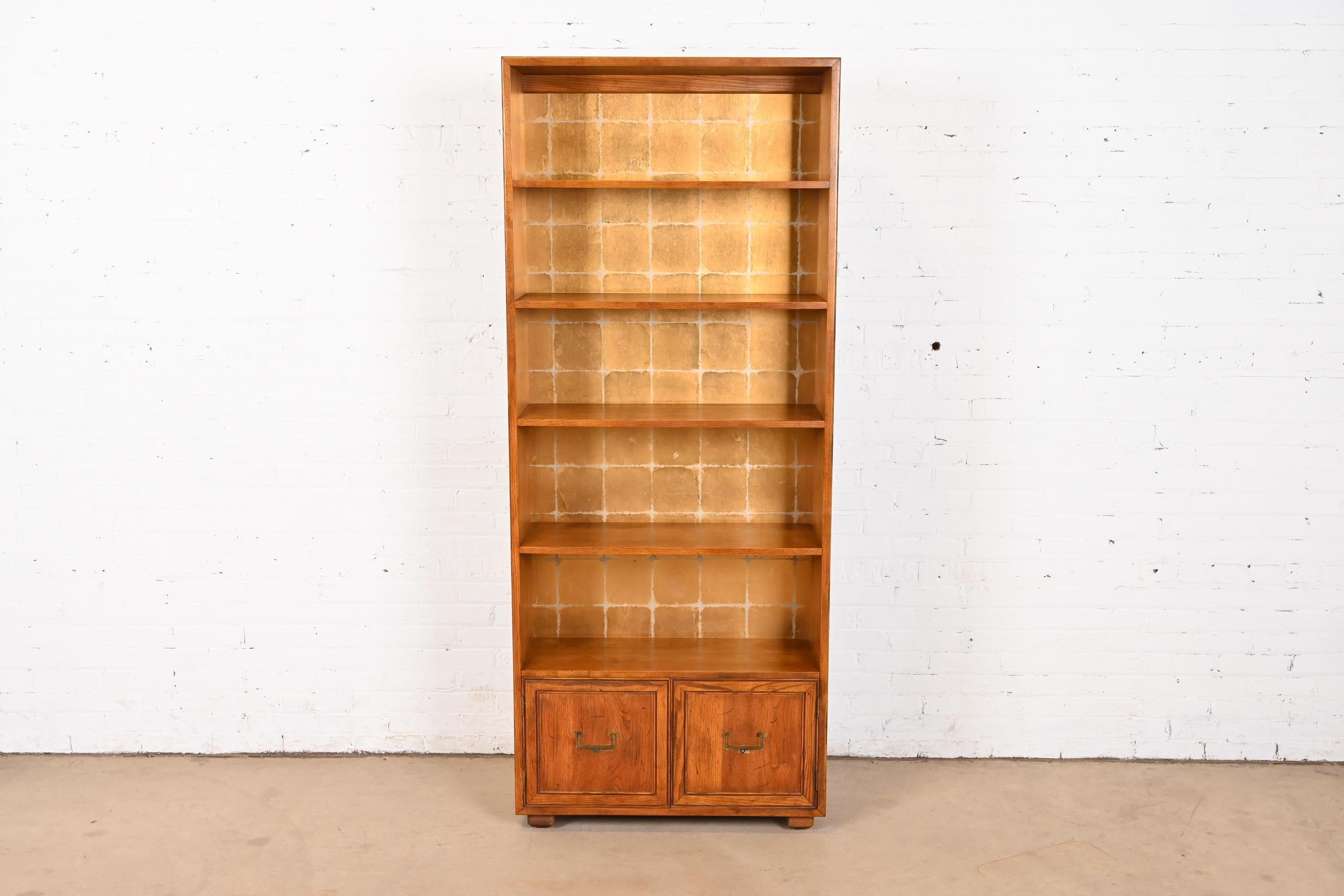 American Henredon Mid-Century Modern Campaign Oak Bookcase Cabinet, Circa 1970s