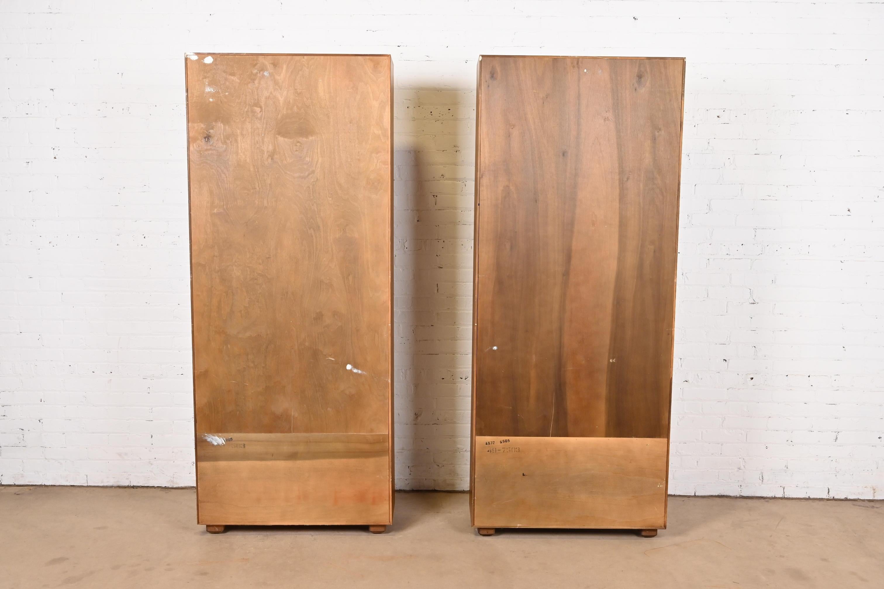 Henredon Mid-Century Modern Campaign Oak Bookcase Cabinets, Pair 4
