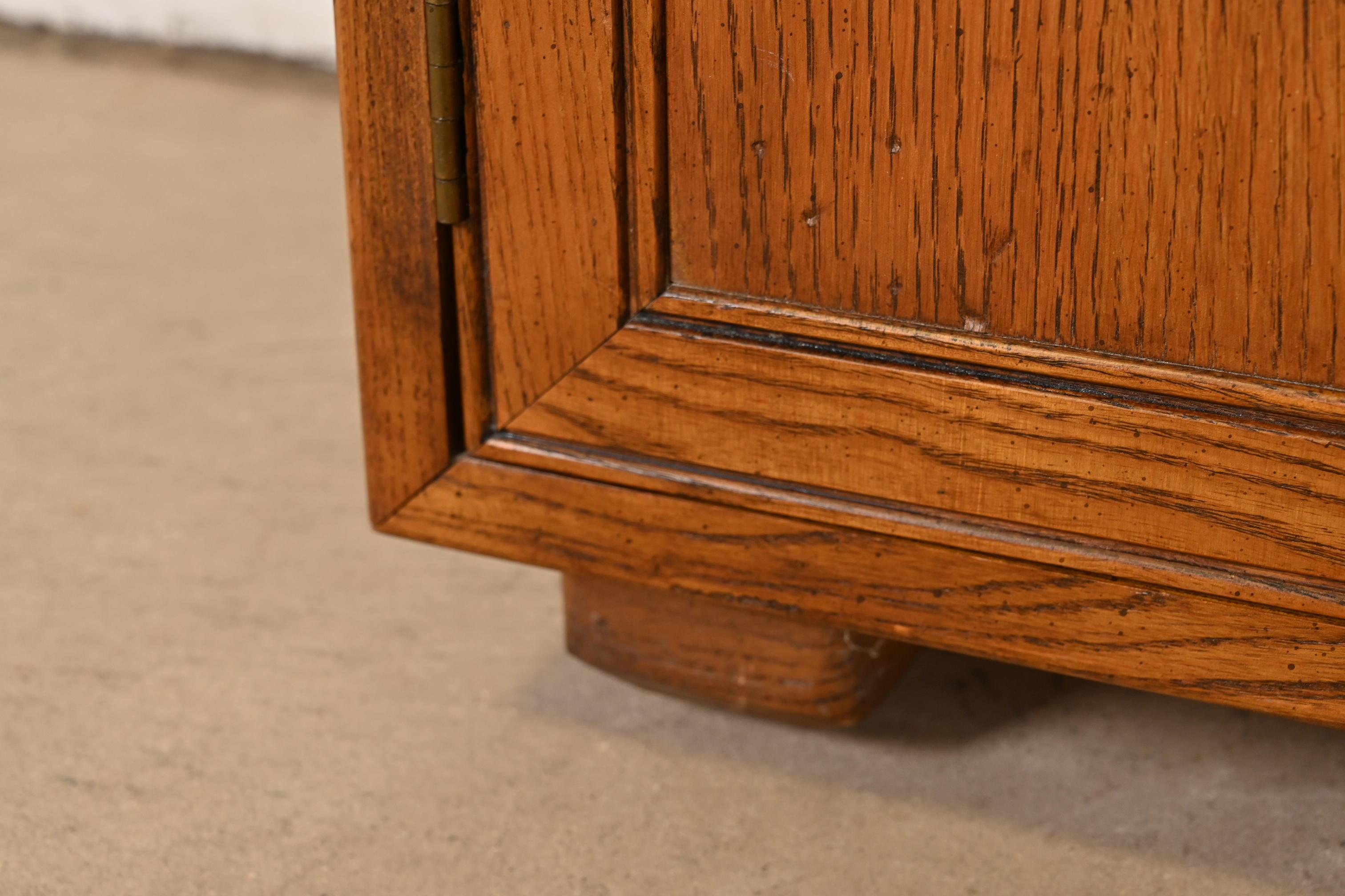 Henredon Mid-Century Modern Campaign Oak Bookcase Cabinets, Pair 2