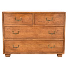 Henredon Mid-Century Modern Campaign Oak Chest of Drawers, Circa 1970s