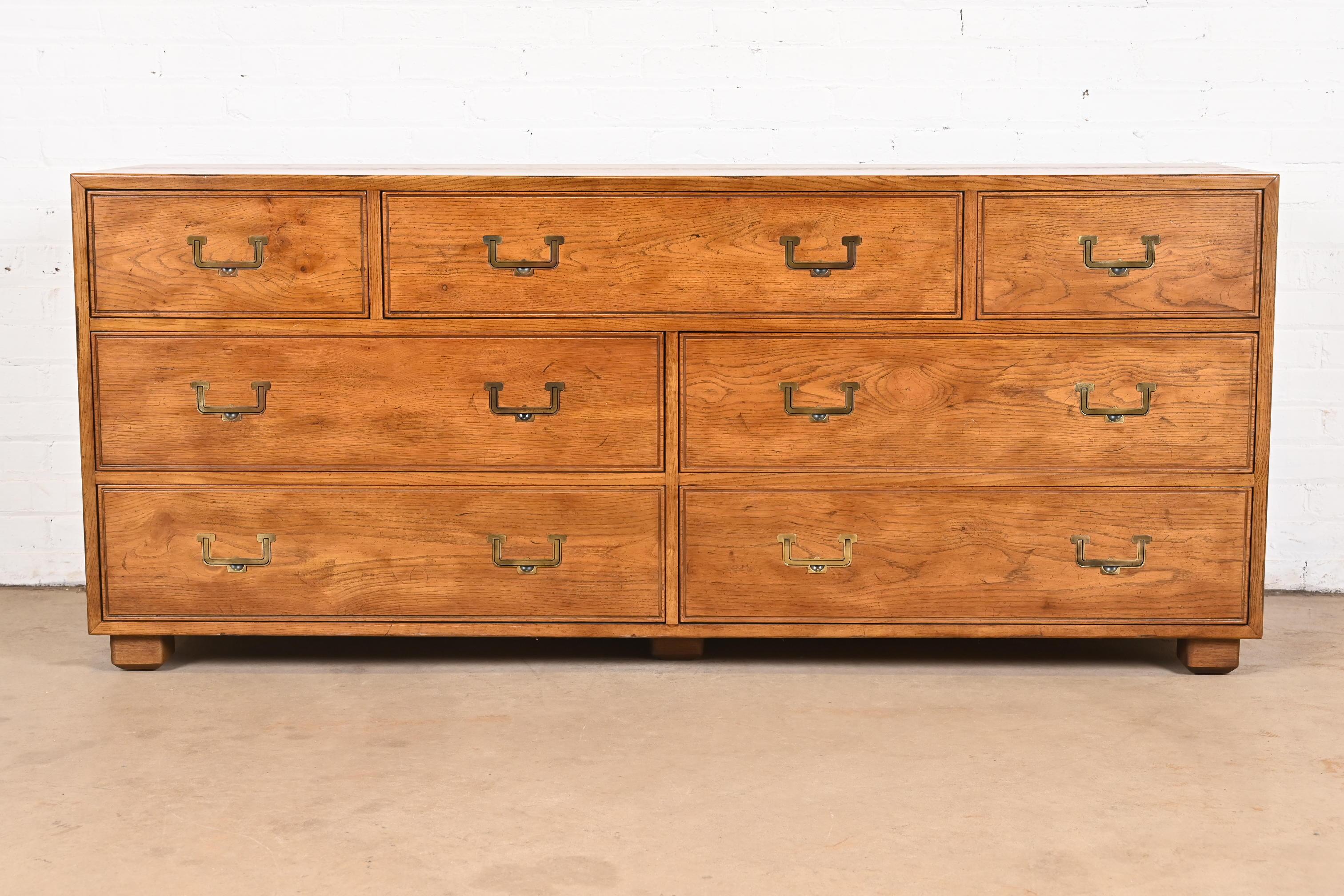 American Henredon Mid-Century Modern Campaign Oak Dresser, Circa 1970s