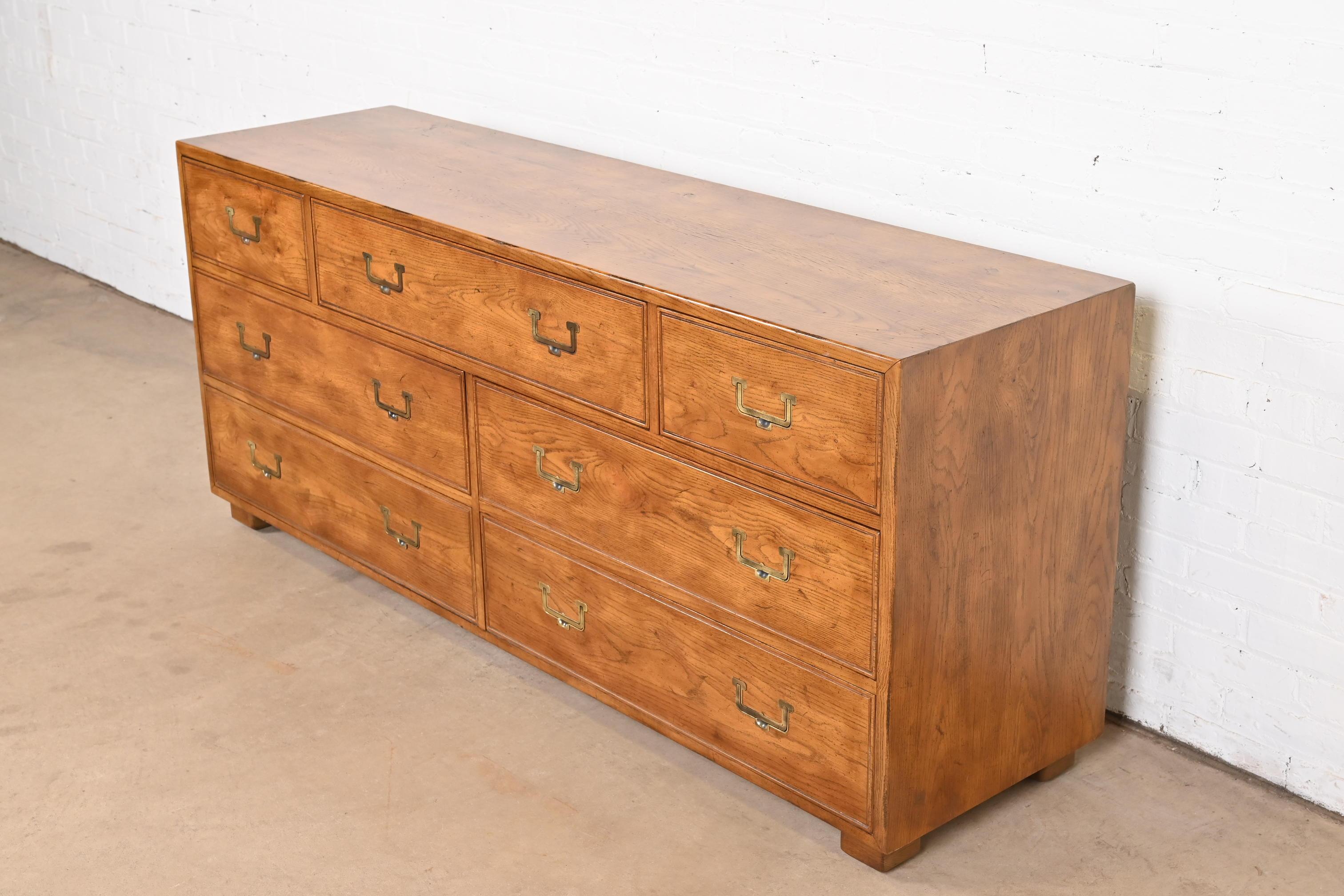 Henredon Mid-Century Modern Campaign Oak Dresser, Circa 1970s In Good Condition In South Bend, IN