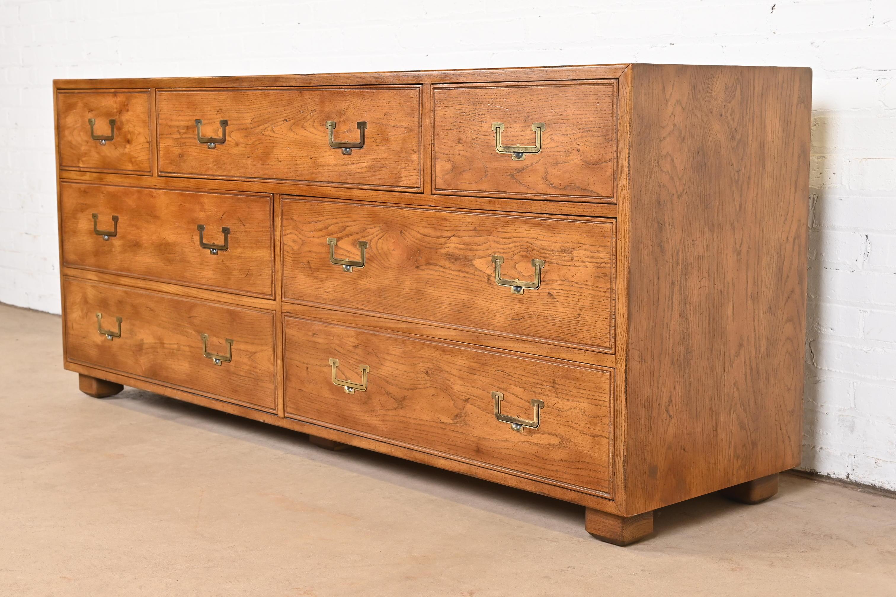 Late 20th Century Henredon Mid-Century Modern Campaign Oak Dresser, Circa 1970s