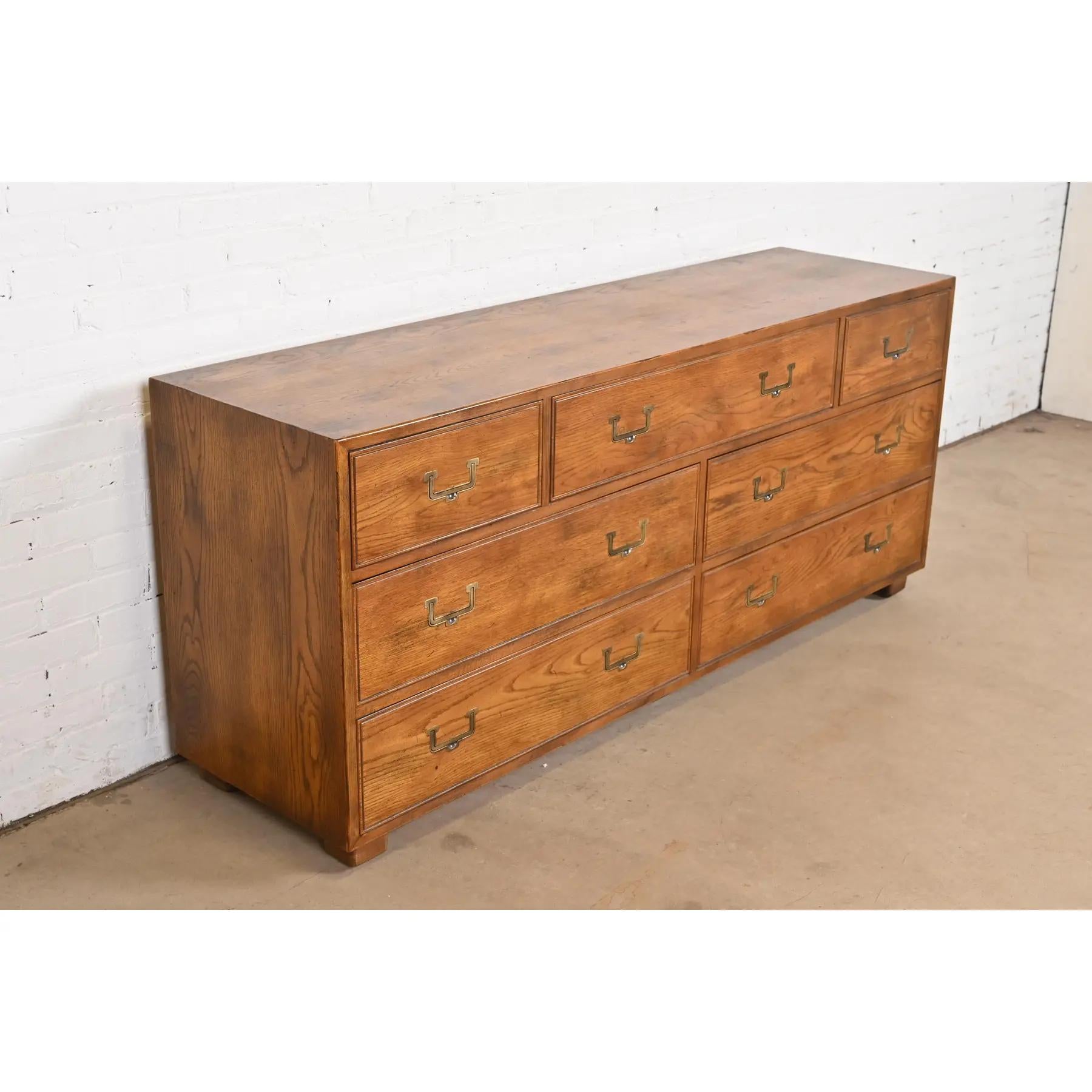 Late 20th Century Henredon Mid-Century Modern Campaign Oak Dresser, Circa 1970s