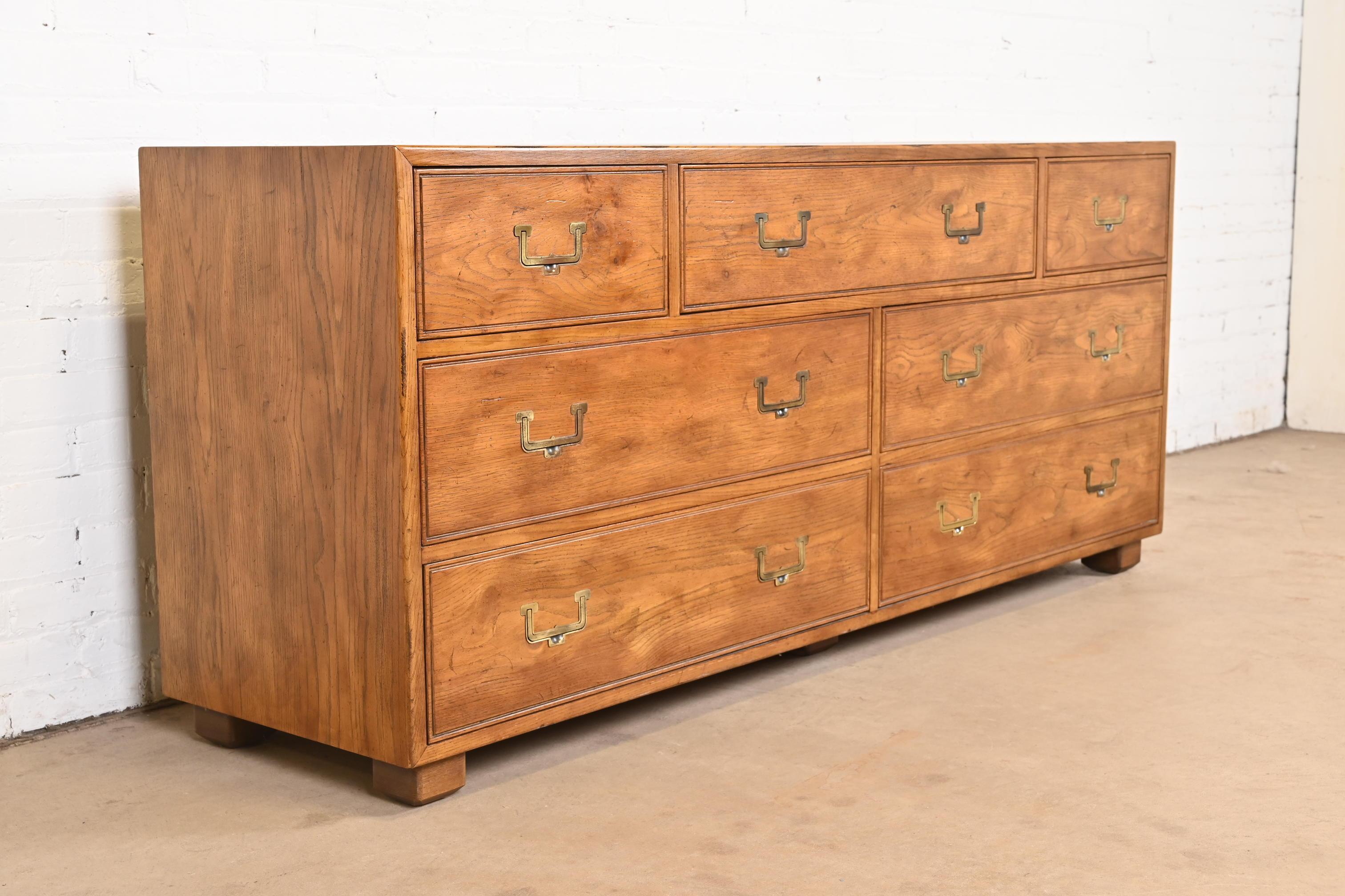 Henredon Mid-Century Modern Campaign Oak Dresser, Circa 1970s 1